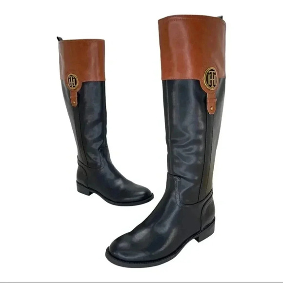 Tommy Hilfiger Ilia4 Black Tan Faux Leather Knee High Womens Boots Size 5M - Picture 11 of 12